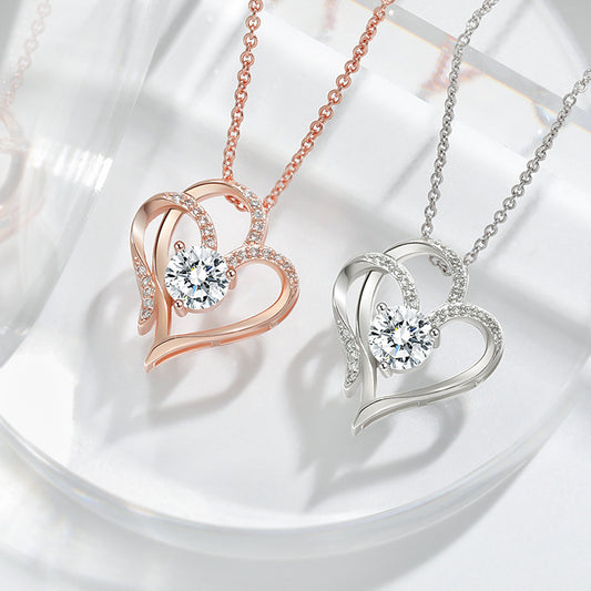 Zircon Double Love Necklace With Rhinestones Ins Personalized Heart-shaped Necklace
