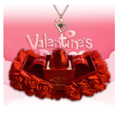 Valentines Day Gift Box Crystal Pendant Necklace Eternal Flower Jewelry Box Set