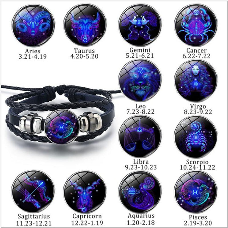 12 Constellations Luminous Nightlight Punk Style Starry Sky Bracelet