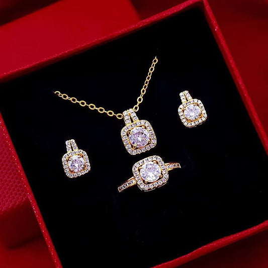 Fashion Jewelry Set Zircon Gem Pendant Chain Choker Necklace For Women