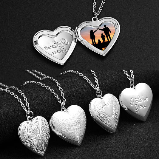 Carved Design Love Necklace Personalized Heart-shaped Photo Frame