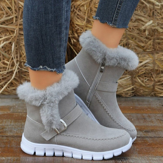New Snow Boots Winter Warm Thickened Solid Color Plush Ankle Boots
